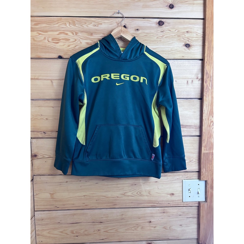 Nike Kids Oregon Ducks Therma-FIT Green Yellow Pullover Hoodie Size M‎ 12/14